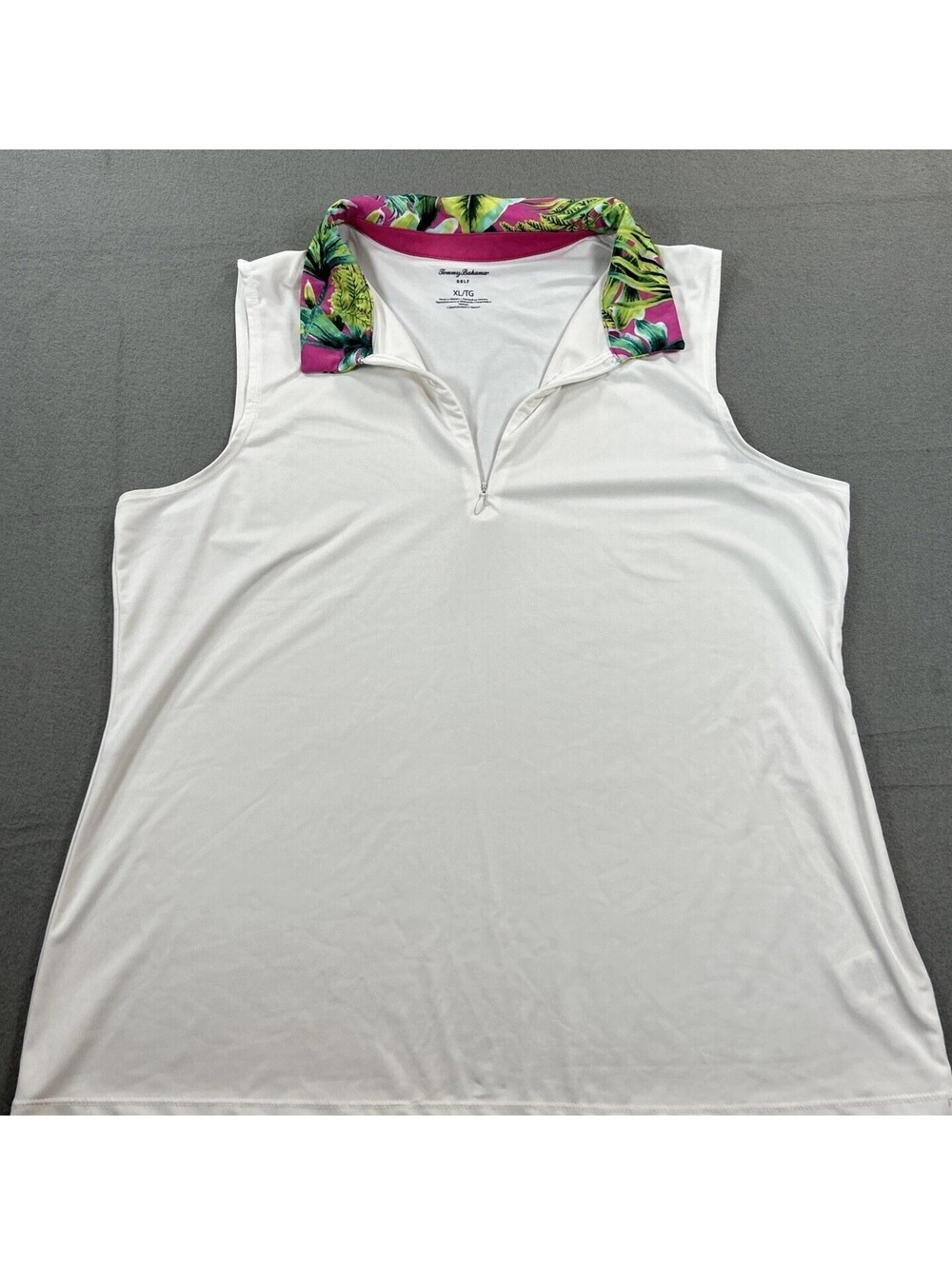Tommy Bahama Golf Size Xl Women’s Sleeveless White Knit Top Hawaiian Collar